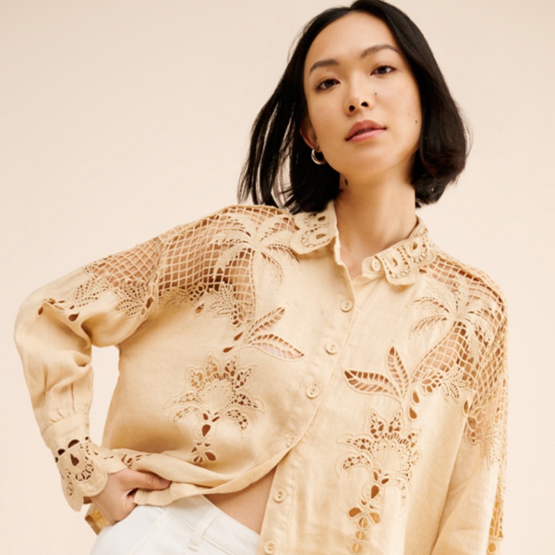 Linen Palms Richelieu Long Sleeve Blouse