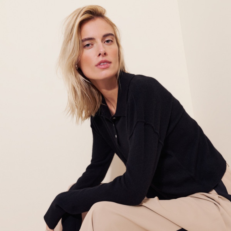 The Jensen Cashmere Cropped Polo Sweater