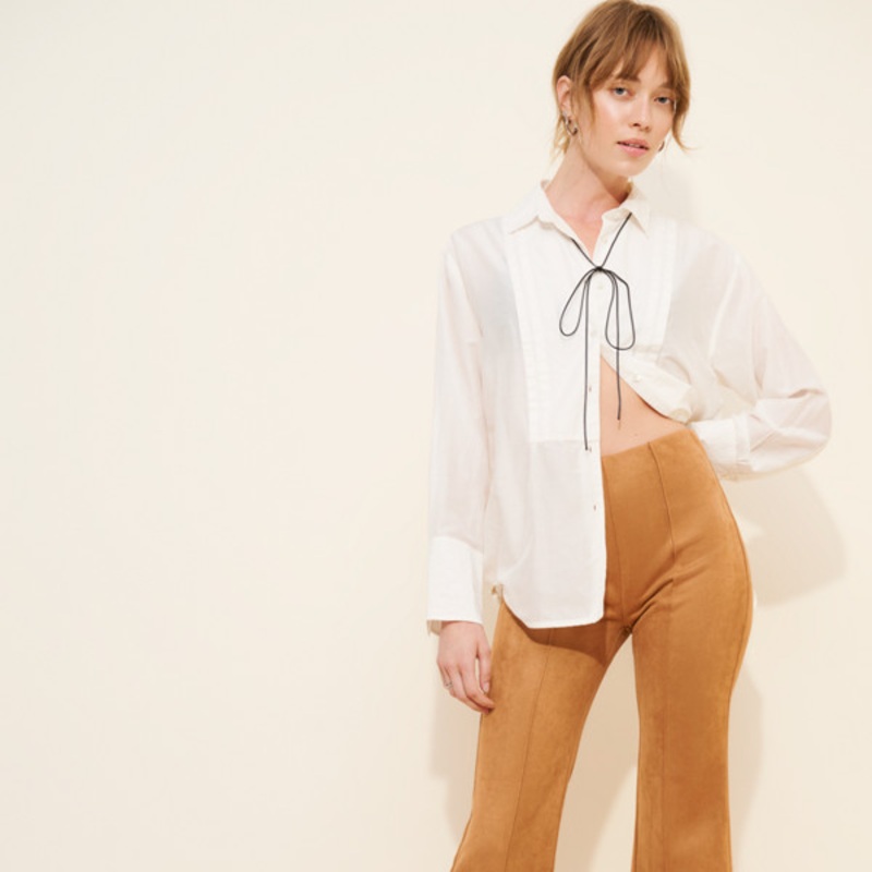 Vegan Suede Flare Wide-Leg Pants