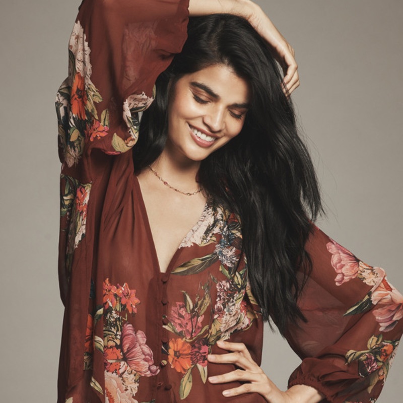 Estela Sheer Printed Buttoned Blouse