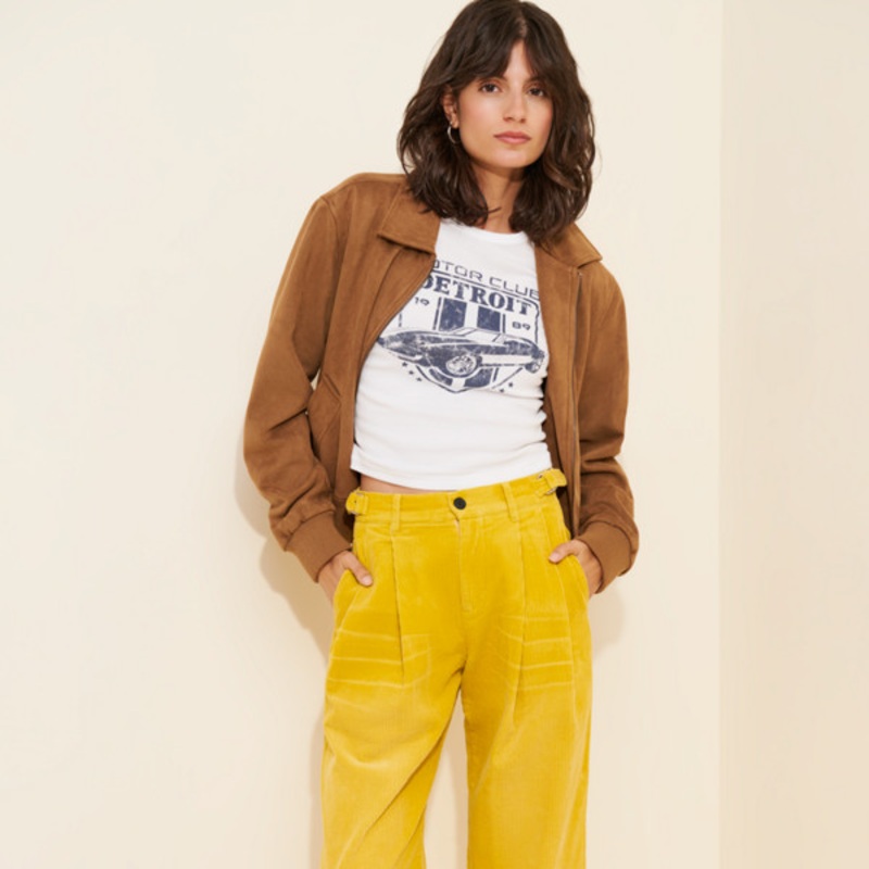 Faded Pleated Corduroy Pants