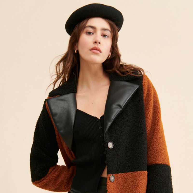 Fuzzy Colorblock Coat