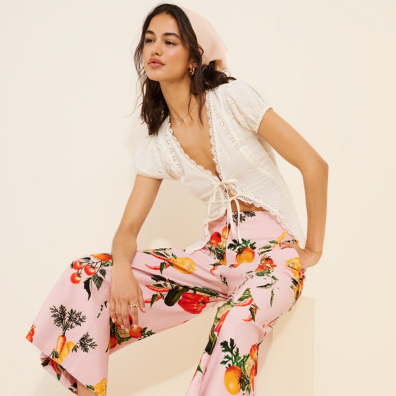 High-Rise Printed Crop Wide-Leg Pants