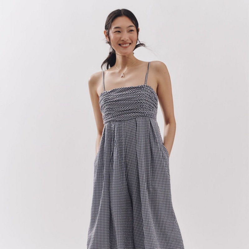 The Mabel Gingham Sleeveless Wide-Leg Jumpsuit