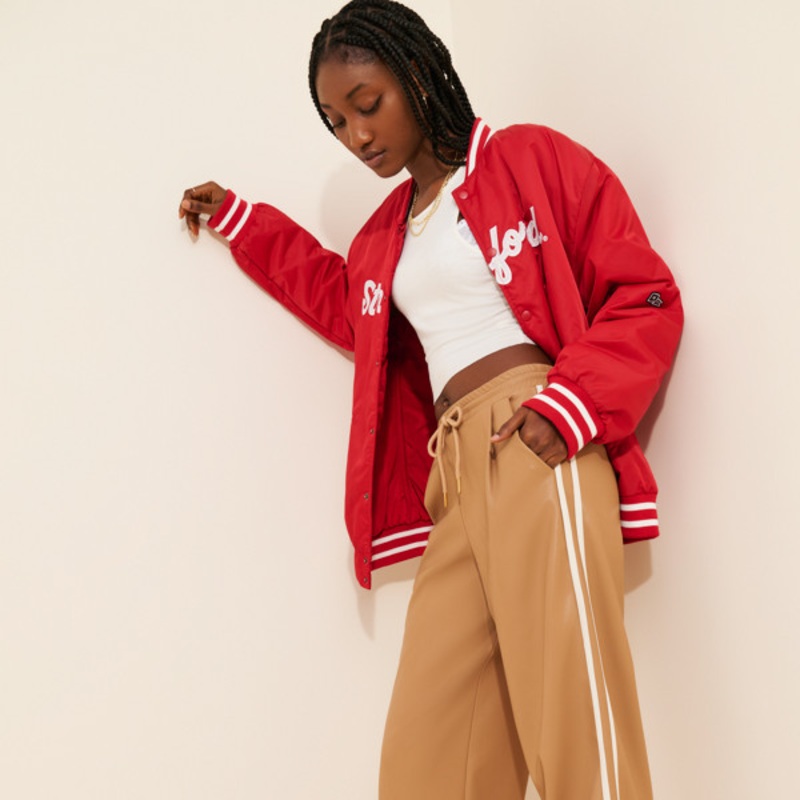 Vegan-Leather Wide-Leg Track Pants