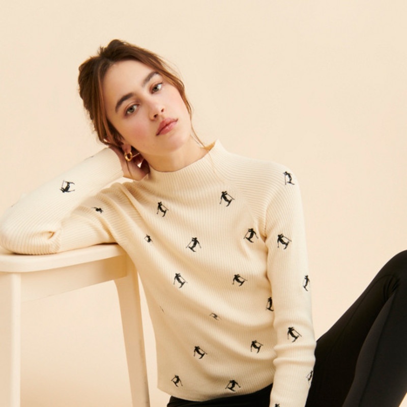 Embroidered Mock-Neck Sweater
