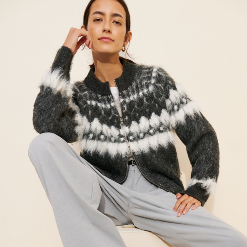Fair Isle Double-Zip Cardigan Sweater