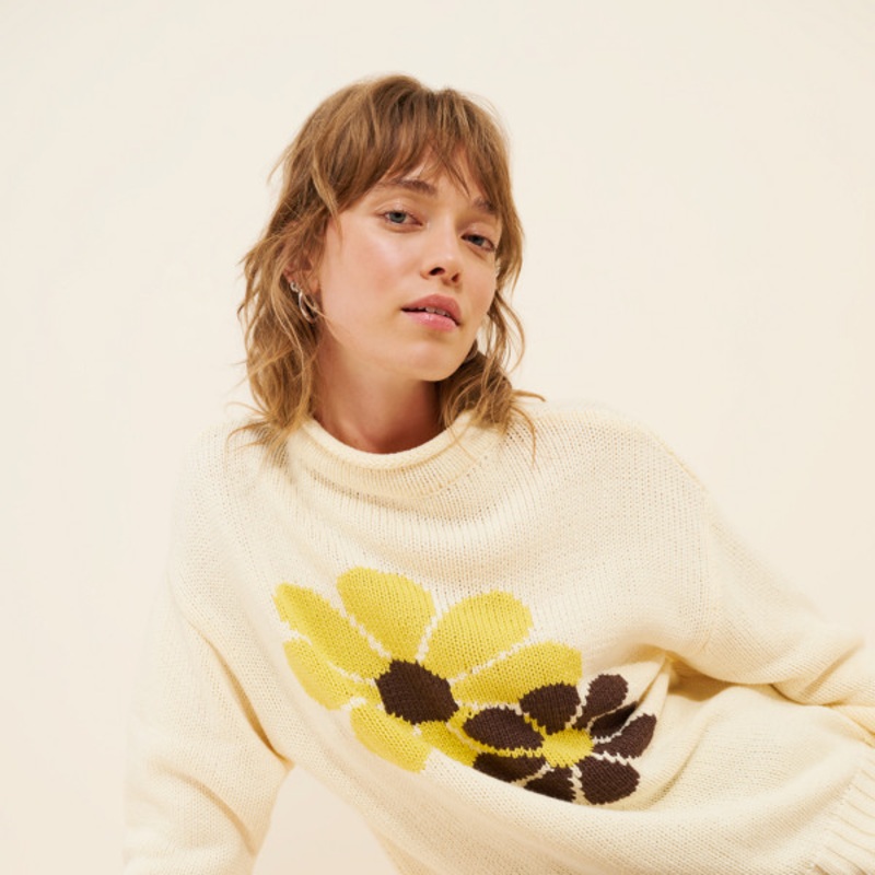 Flower Rolled Neckline Sweater